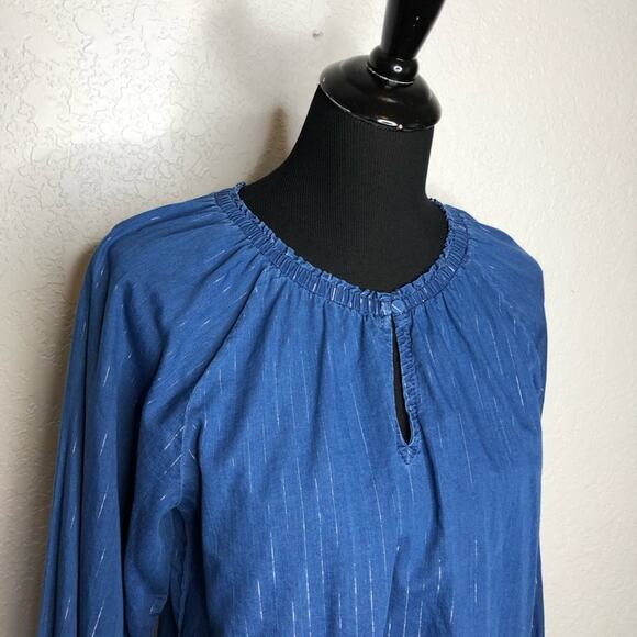 WHBM blue demin metallic striped ruffle trim top size Medium - Picture 2 of 12